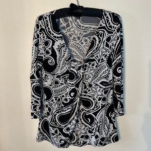NINE WEST Womens Flowy Black and White Paisley/Floral Blouse Top Size Med